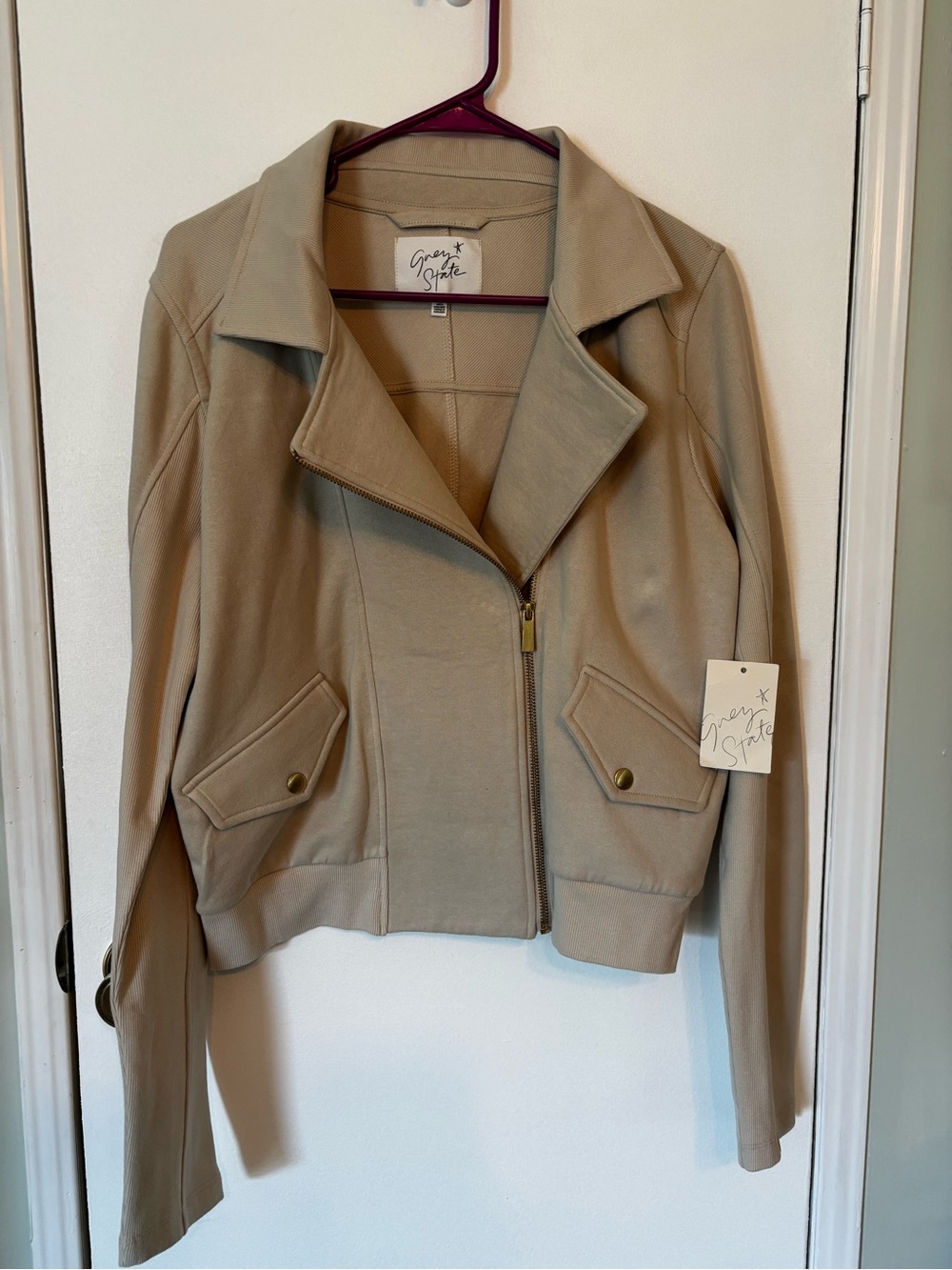 Grey State Taupe Zip Moto-Style Women's Jacket